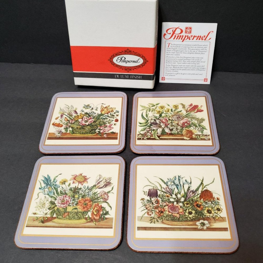 Pimpernel Coasters, Set of 4, Cork Backed Hardboard, Floral Array, Flowers